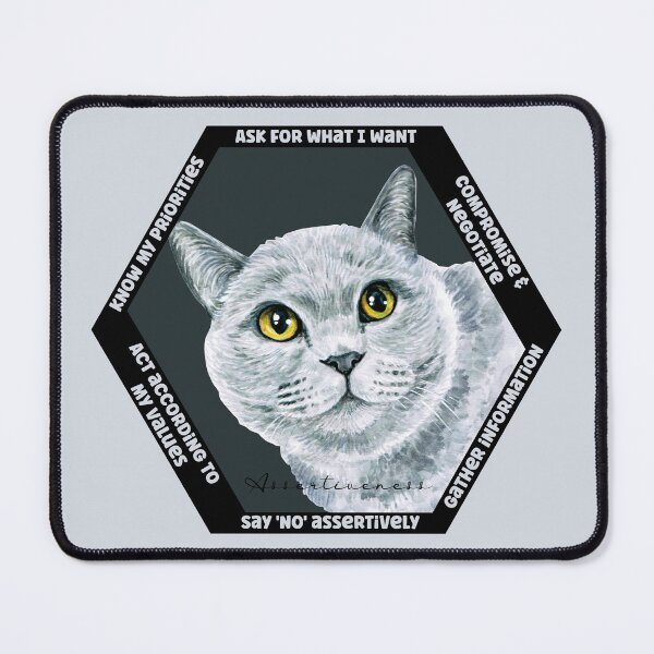 Item preview, Interpersonal Effectiveness DBT skills practice: Assertiveness Skills. The Therapeutic Cat Hexagon Collection, symbolizing strength and wisdom designed and sold by Orianah.
