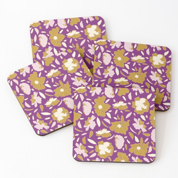 Item preview, Deep Purple Boho Mustard Green Camellias  designed and sold by Lozzie Eliza Designs.