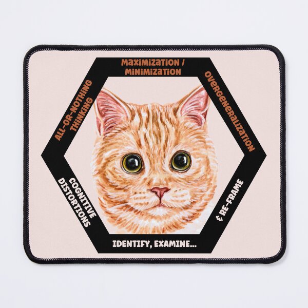 Item preview, Emotion Regulation DBT skills practice: Cognitive Distortions. The Therapeutic Cat Hexagon Collection, symbolizing strength and wisdom designed and sold by Orianah.