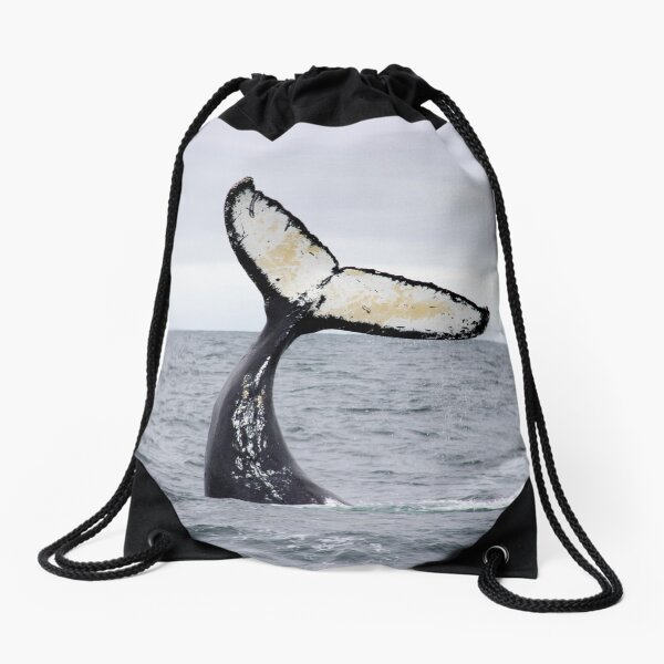 Waving Whale's Tail Drawstring Bag