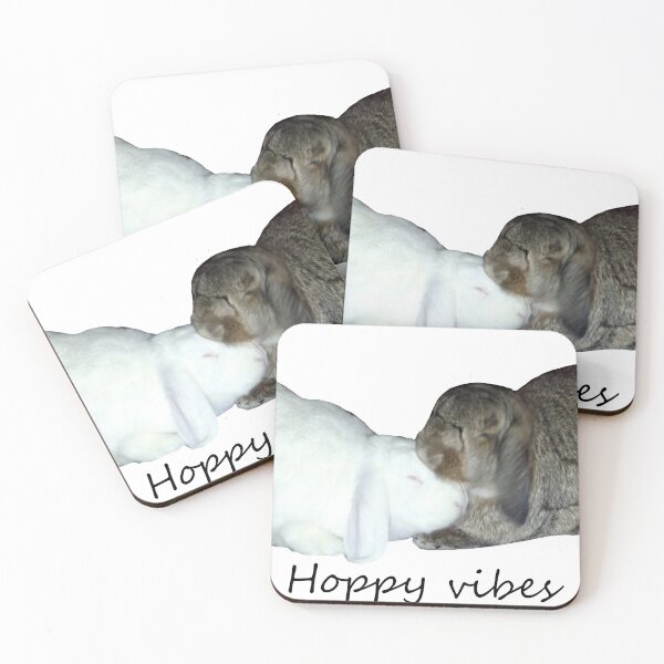 Item preview, Hoppy vibes white and brown Holland lop bunnies snuggling photography designed and sold by LadyCottonTail.