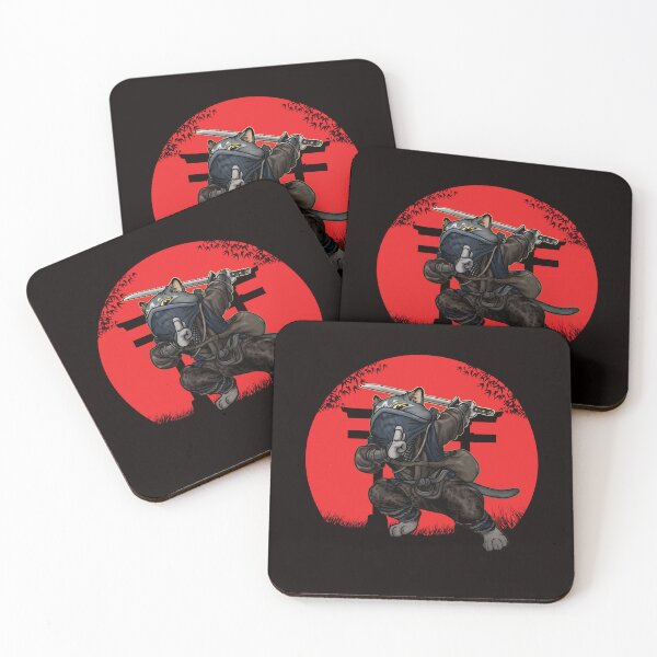 Artikelvorschau, Katze Samurai Japan Flagge Kendo Ninja Warrior Sinobi entworfen und verkauft von TomGiantDesigns.
