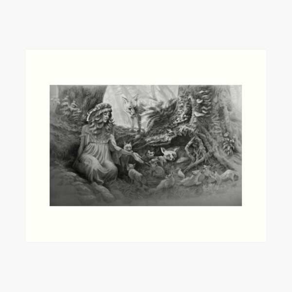 Dame nature et la famille renards Impression artistique