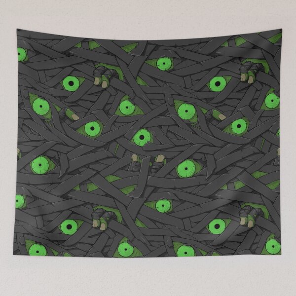 Item preview, Mummy Seamless Pattern - Dark Gray Green Neon Eyes Edition designed and sold by spidericks.