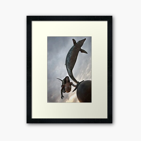 Dance of the mermaid and the dolphin Framed Art Print