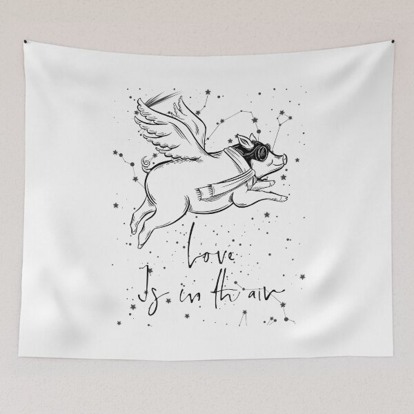 Item preview, Love Is In The Air quote and Pig with stars celestial designed and sold by InnaMGraphic.