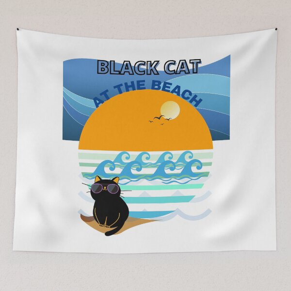 Item preview,  Black Cat at The Beach Retro Vintage. designed and sold by yassooarts.