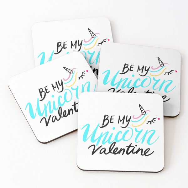 Item preview, Hey Unicorn Will You Be My Valentine Black Art Print Cyan Unicorn designed and sold by lineartdesigns.
