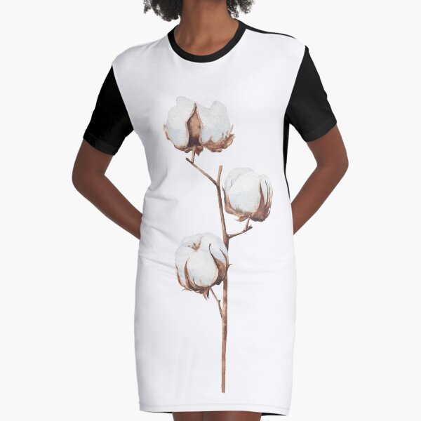 Cotton branch illustration Graphic T-Shirt Dress