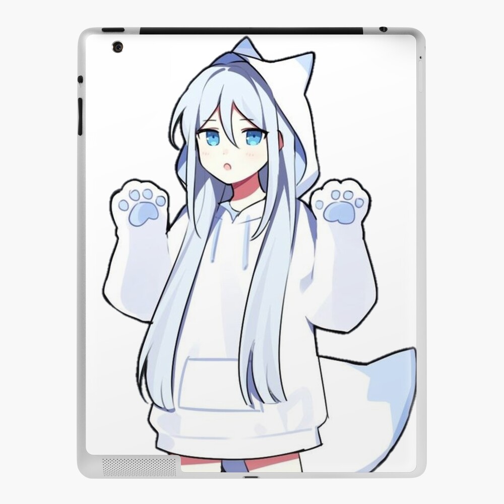 Anime girl in a white fox hoodie