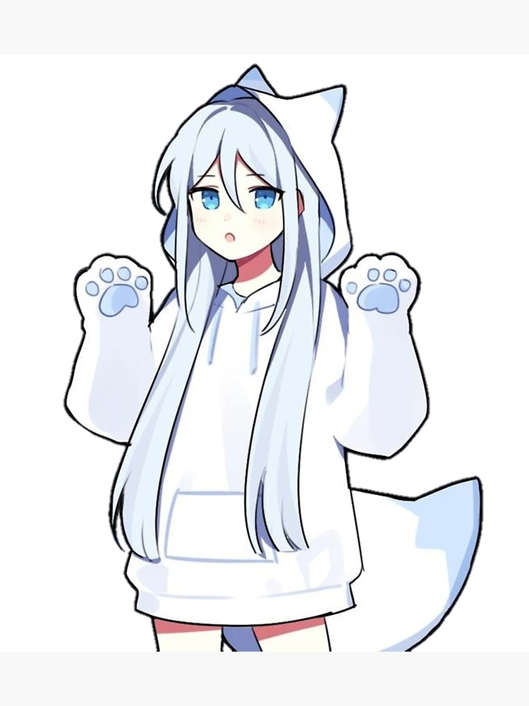 Anime girl in a white fox hoodie