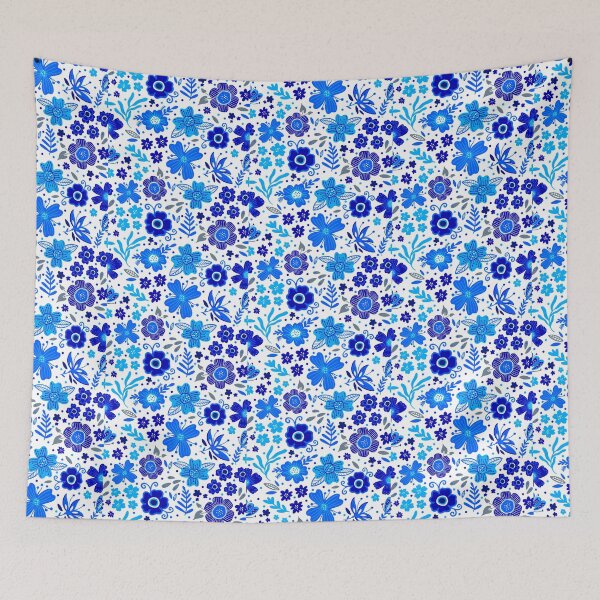 Item preview, Blue and White Folk Flower Garden designed and sold by KrisInStitches.