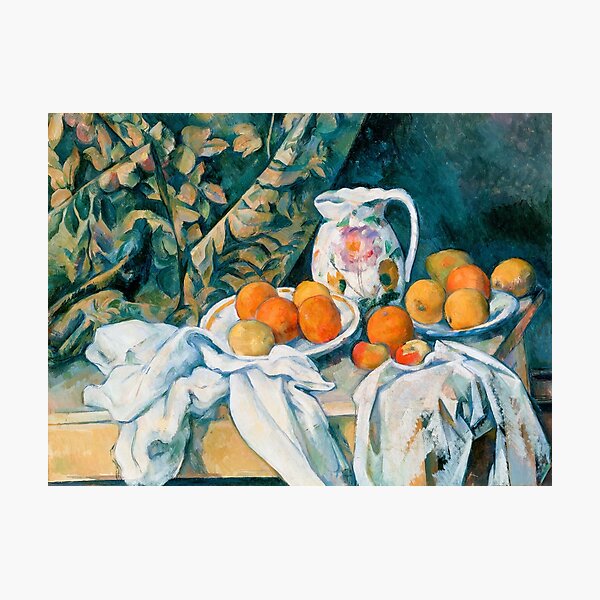 Still Life with Curtain and Flowered Pitcher - Paul Cezanne  Photographic Print