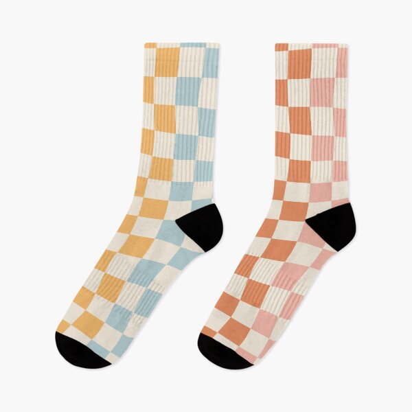 Item preview, Retro Check Stripes Pattern in Light Muted Orange Blush Blue Cream designed and sold by kierkegaard.