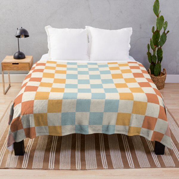 Item preview, Retro Check Stripes Pattern in Light Muted Orange Blush Blue Cream designed and sold by kierkegaard.
