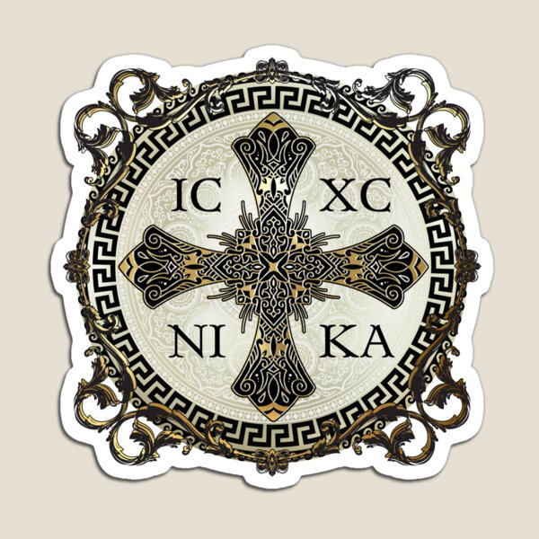 Item preview, Greek Orthodox Cross Black Gold Pearl Large ICXC NIKA designed and sold by Yiorgos Designs.