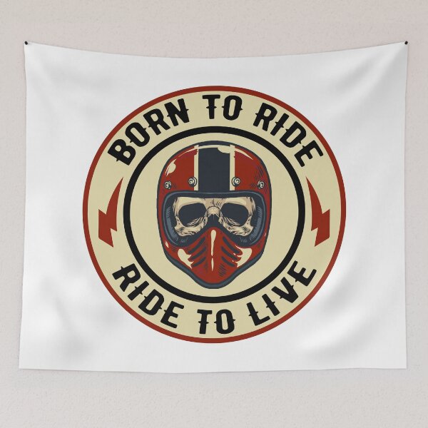 Item preview, Born to Ride Ride to Live Skull and Motorcycle Helmet designed and sold by thesmokeydogs.