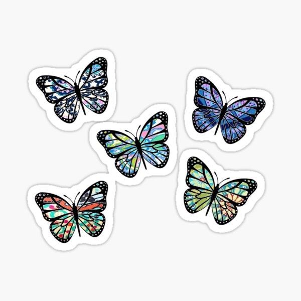 Cute Patterned, Flying Butterflies Pack of 5 Sticker