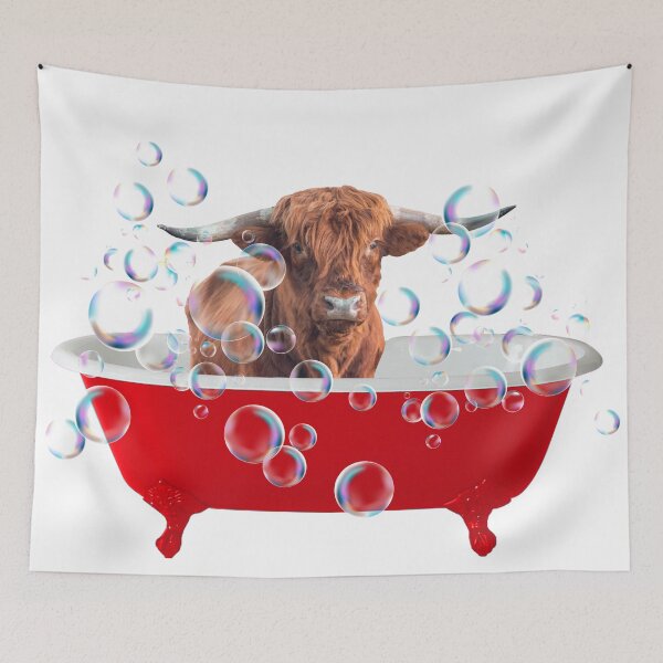 Item preview, Highland Cow - Blue Bathtub with Soap Bubbles designed and sold by Move-Art.