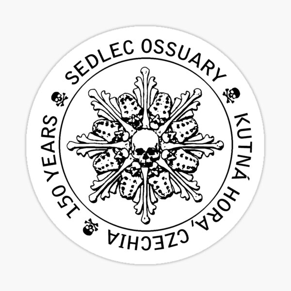 Sedlec Ossuary Skulls Photo Art Logo, Human Bone Church Mystery Skulls Art, Halloween Skull Sticker