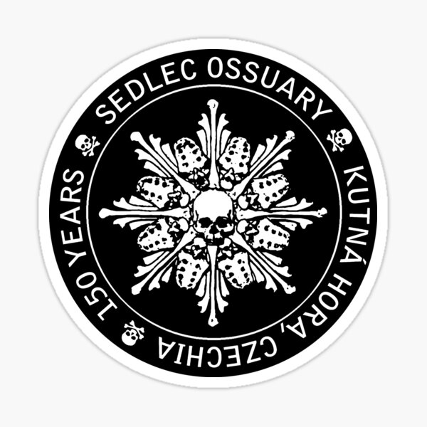 Sedlec Ossuary Skulls Photo Art Logo, Human Bone Church Mystery Skulls Art, Halloween Skull Sticker