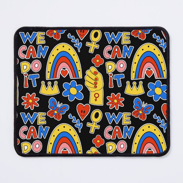 Item preview, Girl power seamless pattern with fashion patch badges. Feminism. Female power and solidarity background. Retro 70s style funny, groovy cartoon backdrop. Vector illustration designed and sold by Lucia-Fox.