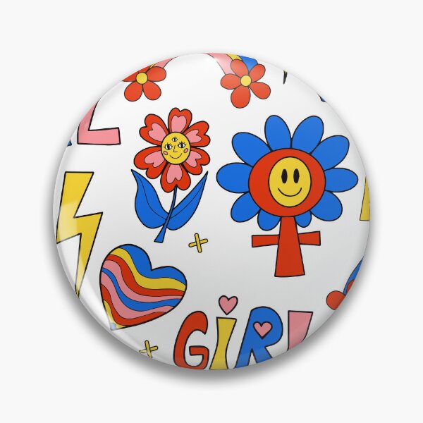 Item preview, Girl power seamless pattern with fashion patch badges. Feminism. Female power and solidarity background. Retro 70s style funny, groovy cartoon backdrop. Vector illustration designed and sold by Lucia-Fox.