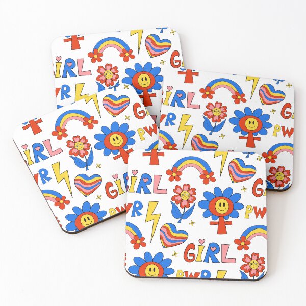 Item preview, Girl power seamless pattern with fashion patch badges. Feminism. Female power and solidarity background. Retro 70s style funny, groovy cartoon backdrop. Vector illustration designed and sold by Lucia-Fox.