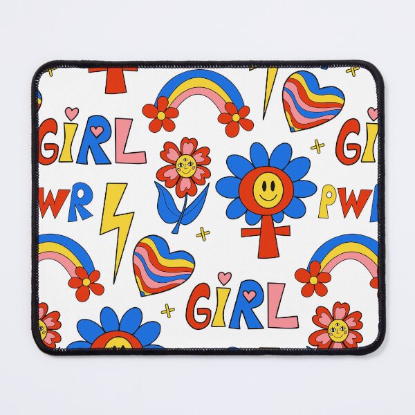 Item preview, Girl power seamless pattern with fashion patch badges. Feminism. Female power and solidarity background. Retro 70s style funny, groovy cartoon backdrop. Vector illustration designed and sold by Lucia-Fox.