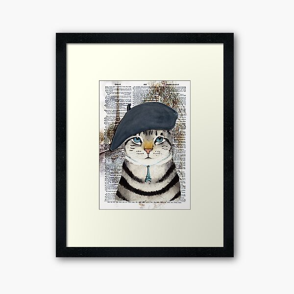 Charming French Cat in Paris. Perfect for cat lovers. Framed Art Print