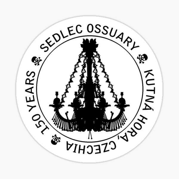 Sedlec Ossuary Skulls Photo Art Logo, Human Bone Church Mystery Skulls Art, Halloween Skull Sticker