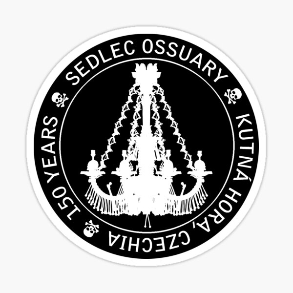 Sedlec Ossuary Skulls Photo Art Logo, Human Bone Church Mystery Skulls Art, Halloween Skull Sticker