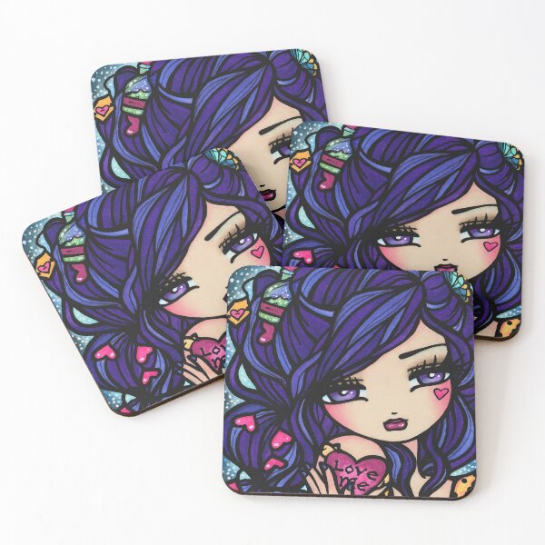 Item preview, Blue Haired Valentine Heart Girl Whimsical Art designed and sold by hannahlynnart.