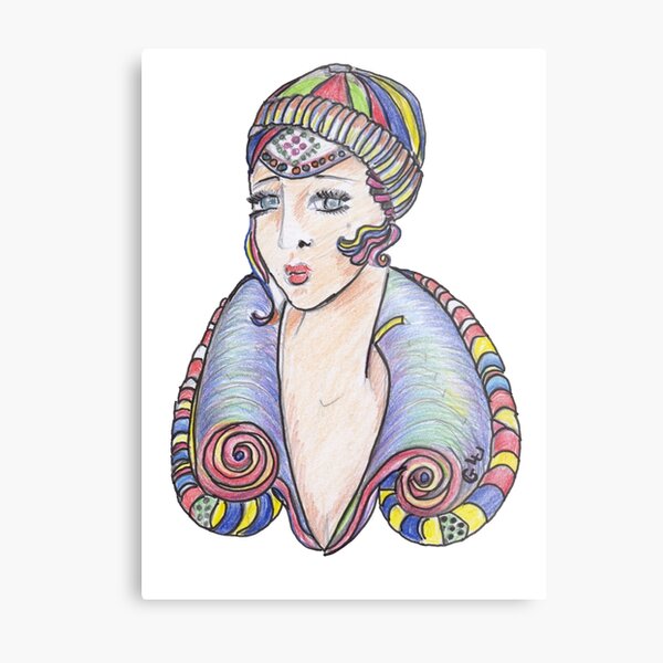 Lola Art Deco Lady Metal Print
