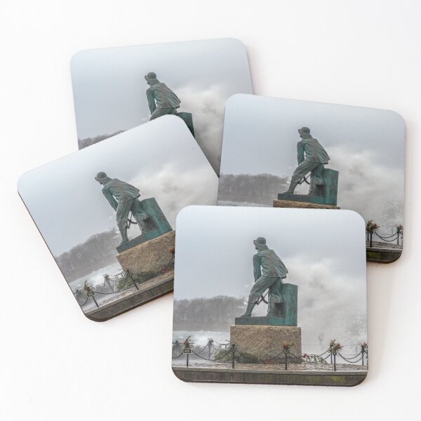 Item preview, Wave splashing near the Fisherman's Memorial designed and sold by Roger Porter Photography.