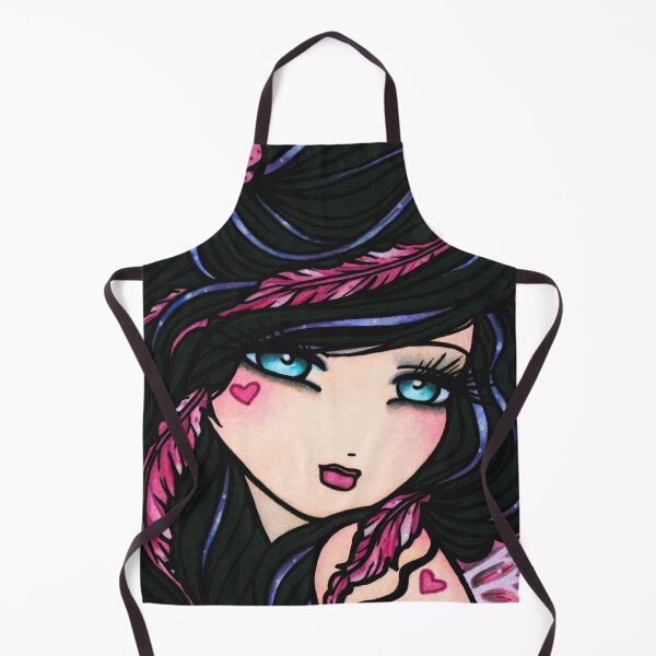 Item preview, Black Haired Beauty with Pink Feathers in her Hair Fairy Fantasy Art designed and sold by hannahlynnart.