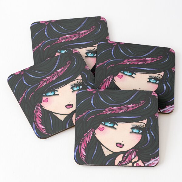Item preview, Black Haired Beauty with Pink Feathers in her Hair Fairy Fantasy Art designed and sold by hannahlynnart.