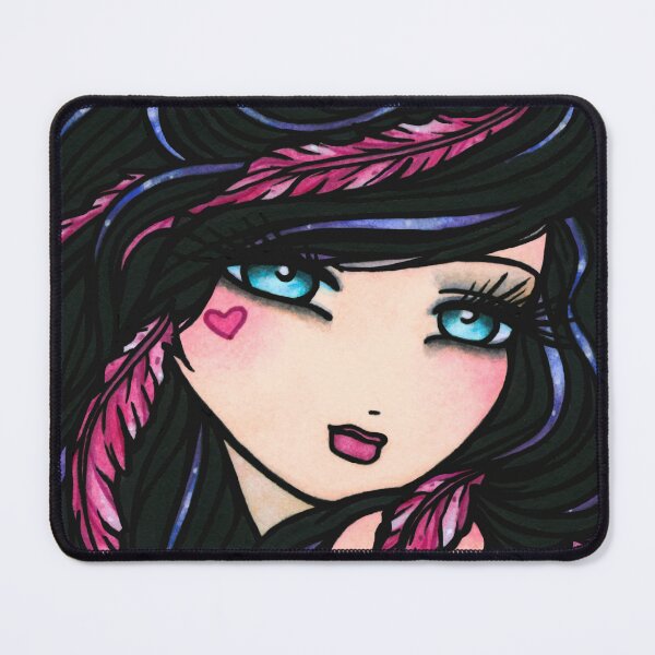 Item preview, Black Haired Beauty with Pink Feathers in her Hair Fairy Fantasy Art designed and sold by hannahlynnart.