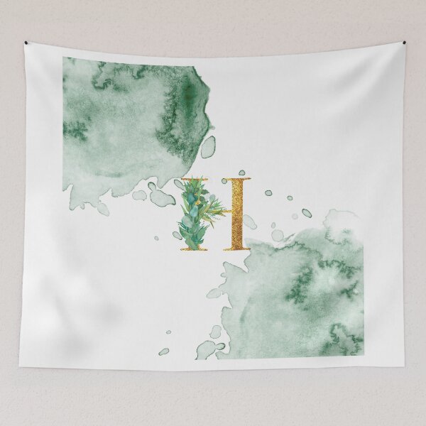 Item preview, Green Watercolor and Gold Glitter Letter H Monogram Pillow designed and sold by adriana-holmes.
