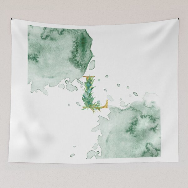 Item preview, Green Watercolor and Gold Glitter Letter L Monogram Pillow designed and sold by adriana-holmes.