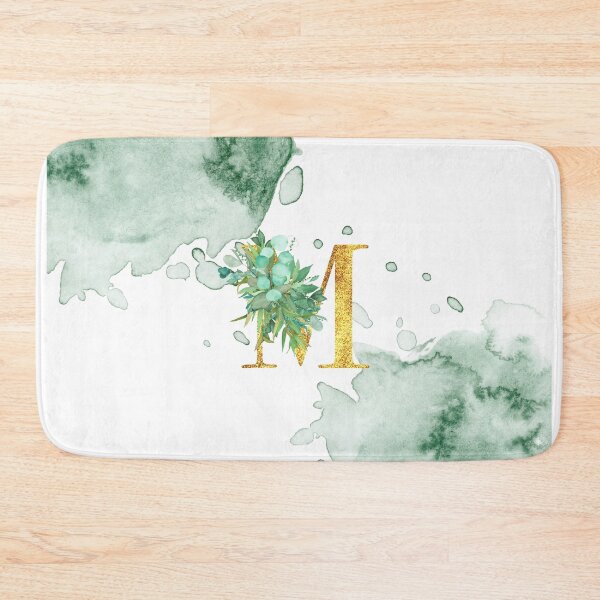 Item preview, Green Watercolor and Gold Glitter Letter M Monogram Pillow designed and sold by adriana-holmes.
