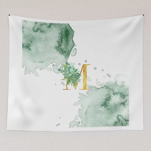 Item preview, Green Watercolor and Gold Glitter Letter M Monogram Pillow designed and sold by adriana-holmes.