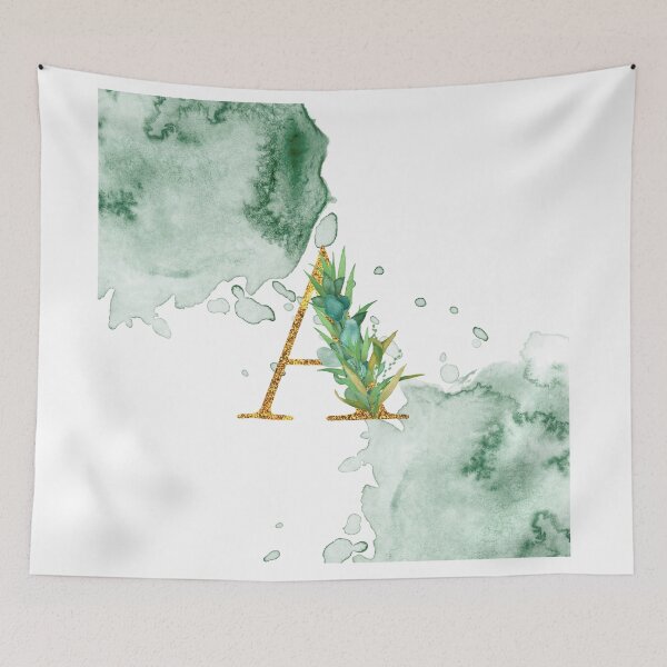 Item preview, Green Watercolor and Gold Glitter Letter A Monogram Pillow designed and sold by adriana-holmes.