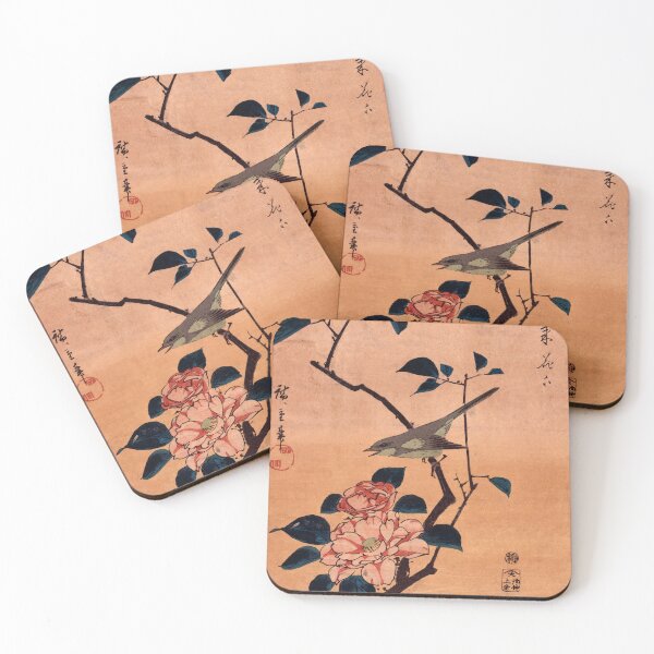 Item preview, Tsubaki ni Uguisu (Camellia and Bush Warbler), Utagawa Hiroshige designed and sold by Geraldo Garcia.