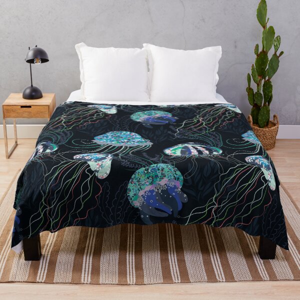 Item preview, Jelly Fish pattern -- Under the Sea Ocean life on black background designed and sold by MagicStrawberry.