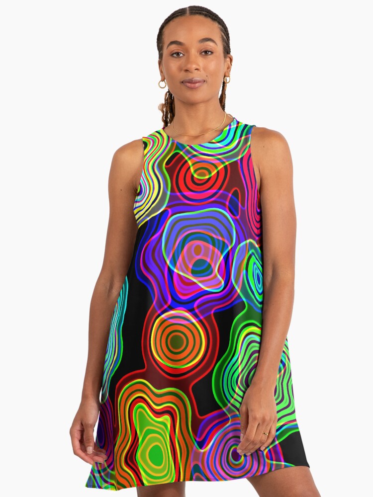 Groovy Psychedelic Retro Neon Party Lights 1960s A-Line Dress Groovy Psychedelic Retro Neon Party Lights 1960s A-Line Dress