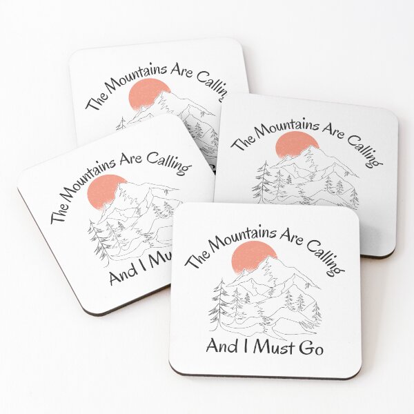 Item preview, The mountains are calling and I must go, Inspirational saying with a mountain sunset design perfect for hikers and adventure seekers designed and sold by Auntieck.
