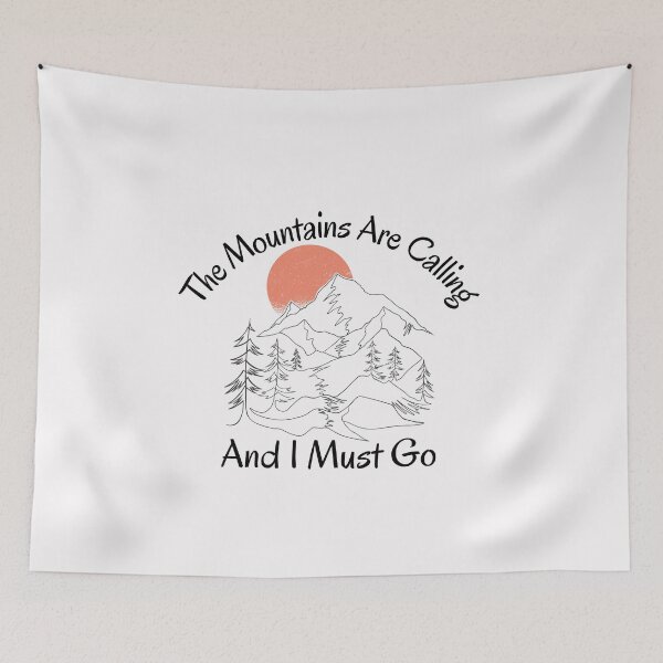 Item preview, The mountains are calling and I must go, Inspirational saying with a mountain sunset design perfect for hikers and adventure seekers designed and sold by Auntieck.