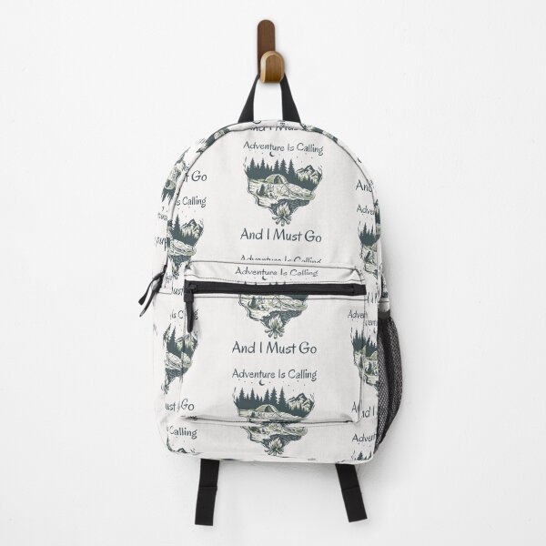Item preview, Adventure is calling and I must go, Inspirational saying with a lake side campsite design perfect for hikers and adventure seekers designed and sold by Auntieck.