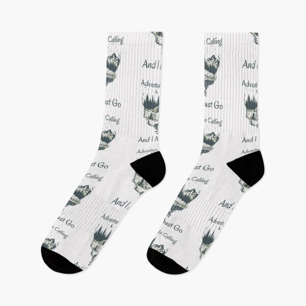 Item preview, Adventure is calling and I must go, Inspirational saying with a lake side campsite design perfect for hikers and adventure seekers designed and sold by Auntieck.